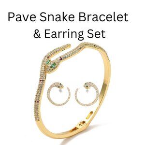 NWOT Pave Sexy Snake Bracelet and Stud earring set w real Gold Plating 2/$25